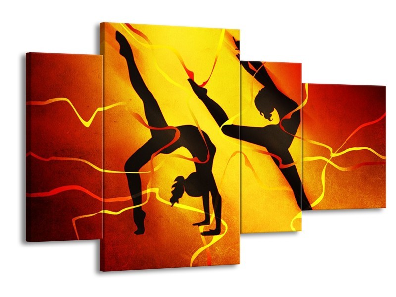 Canvas schilderij Dansen | Oranje, Rood, Geel | 120x75cm 4Luik
