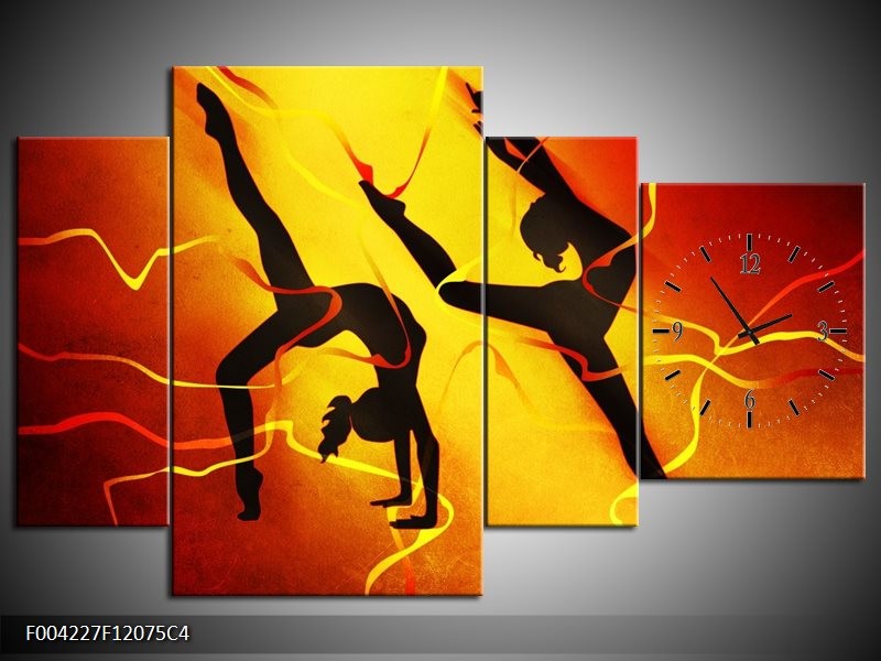 Klok schilderij Dansen | Oranje, Rood, Geel | 120x75cm 4Luik