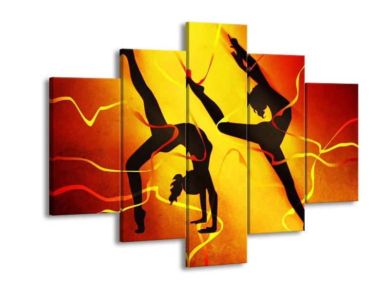 Canvas schilderij Dansen | Oranje, Rood, Geel | 150x105cm 5Luik