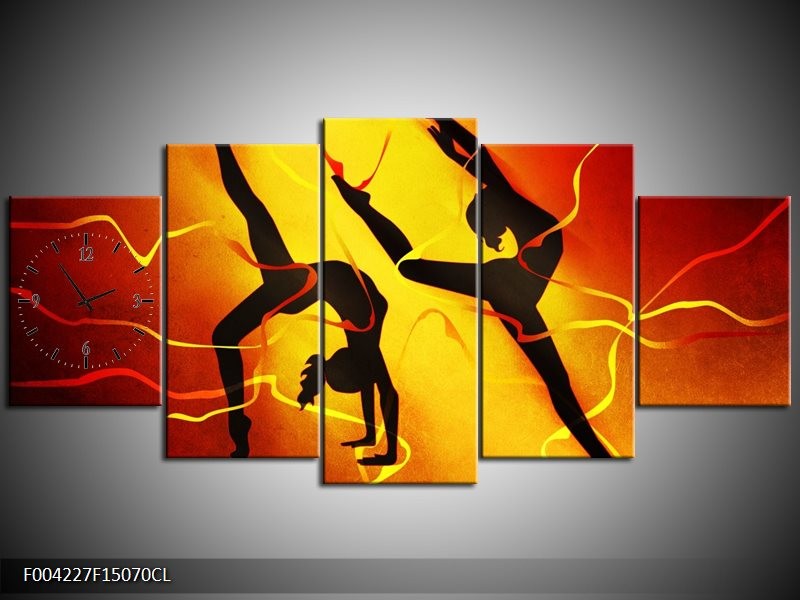 Klok schilderij Dansen | Oranje, Rood, Geel | 150x70cm 5Luik