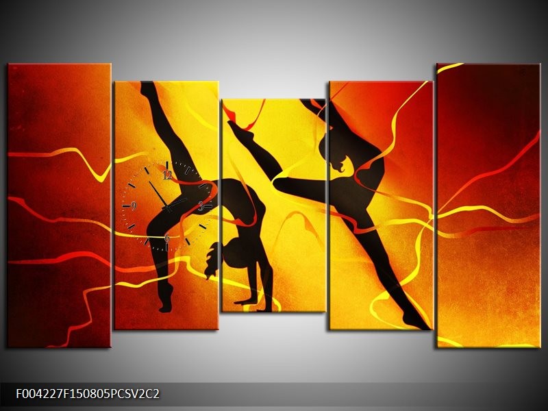 Klok schilderij Dansen | Oranje, Rood, Geel | 150x80cm 5Luik