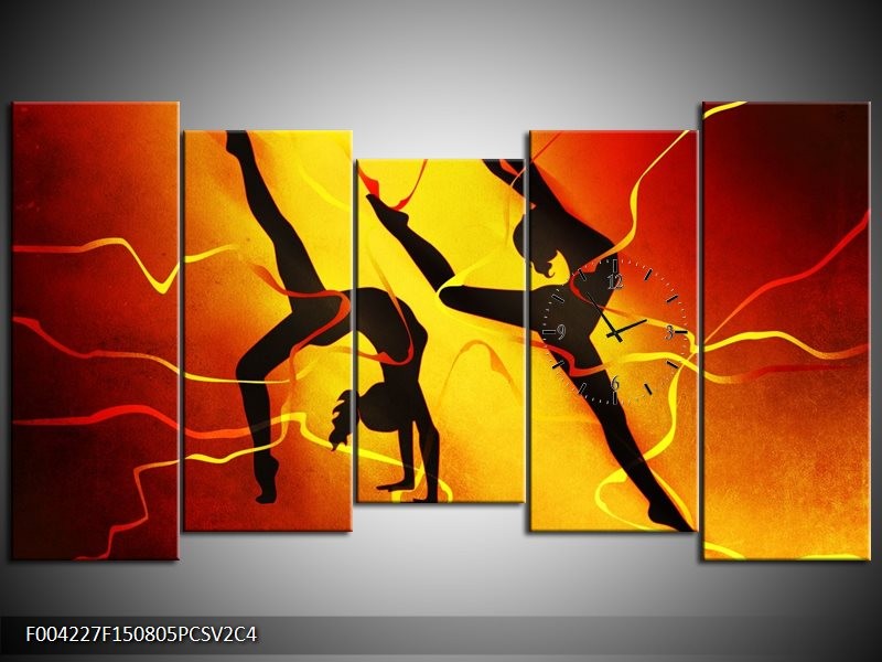 Klok schilderij Dansen | Oranje, Rood, Geel | 150x80cm 5Luik