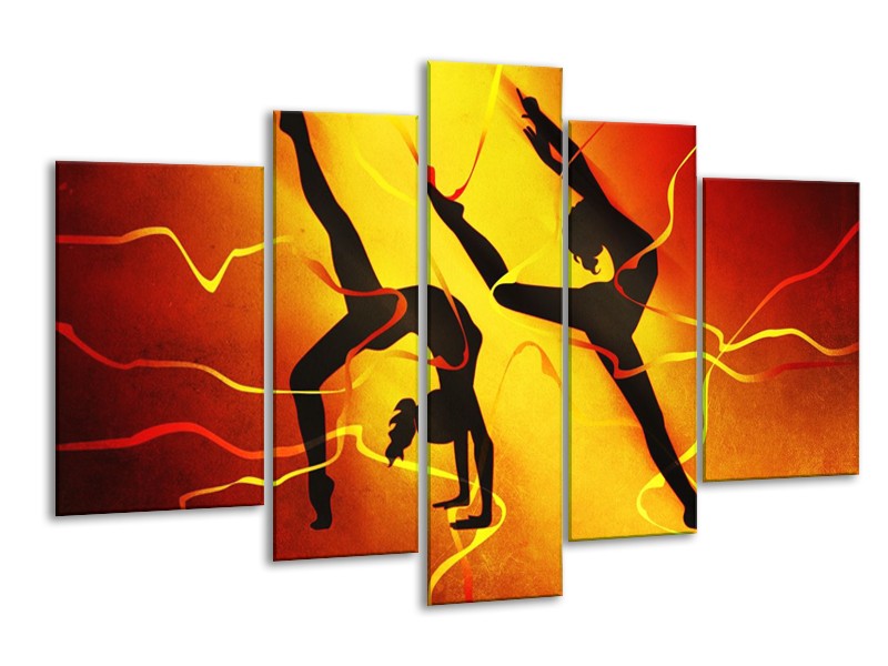 Canvas schilderij Dansen | Oranje, Rood, Geel | 170x100cm 5Luik