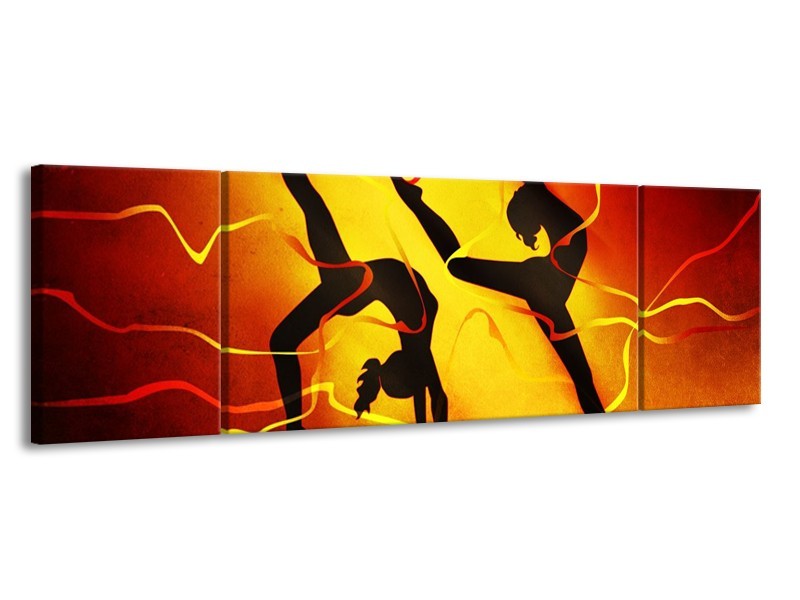 Canvas schilderij Dansen | Oranje, Rood, Geel | 170x50cm 3Luik