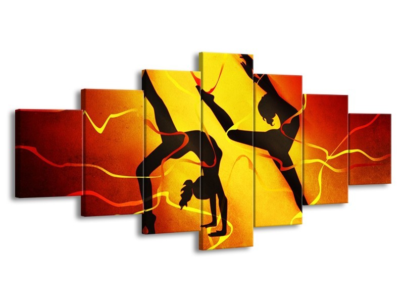Canvas schilderij Dansen | Oranje, Rood, Geel | 210x100cm 7Luik