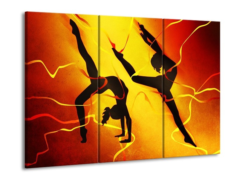 Canvas schilderij Dansen | Oranje, Rood, Geel | 90x60cm 3Luik