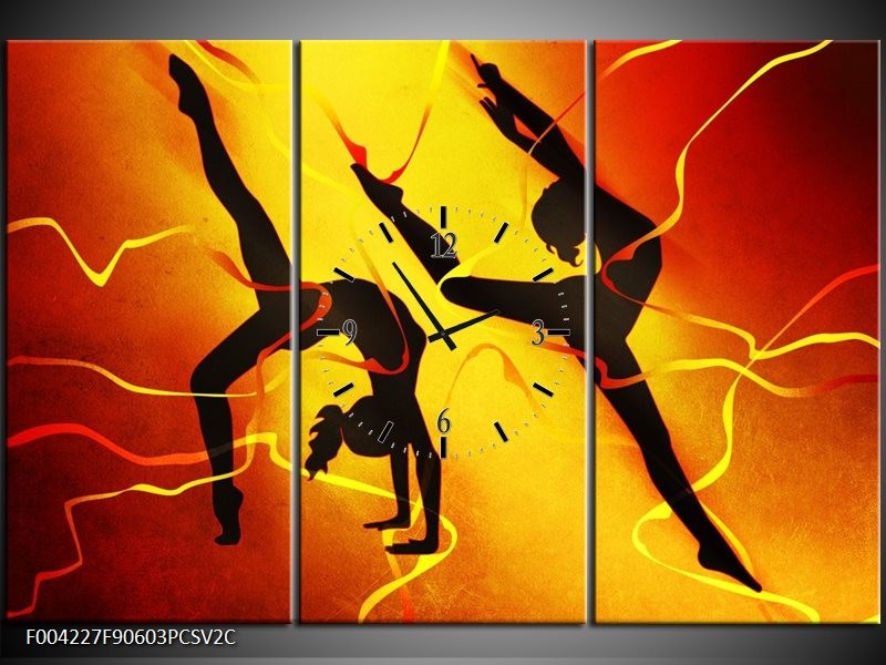 Klok schilderij Dansen | Oranje, Rood, Geel | 90x60cm 3Luik