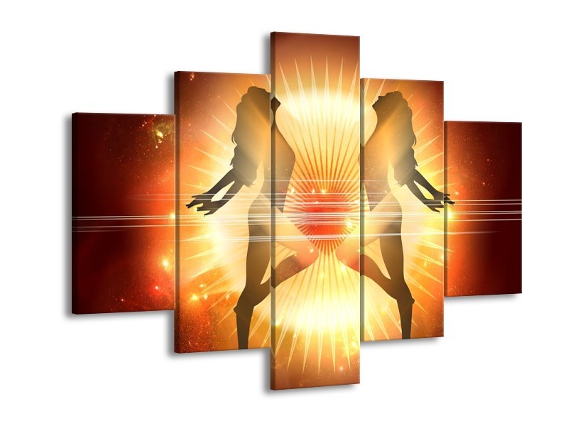 Canvas schilderij Dansen | Oranje, Rood, Geel | 150x105cm 5Luik