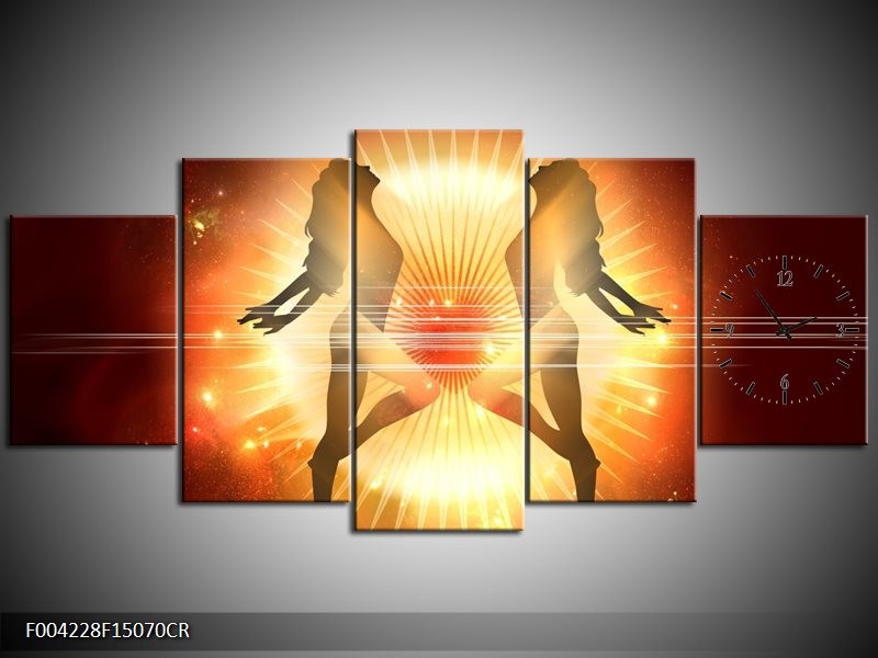 Klok schilderij Dansen | Oranje, Rood, Geel | 150x70cm 5Luik