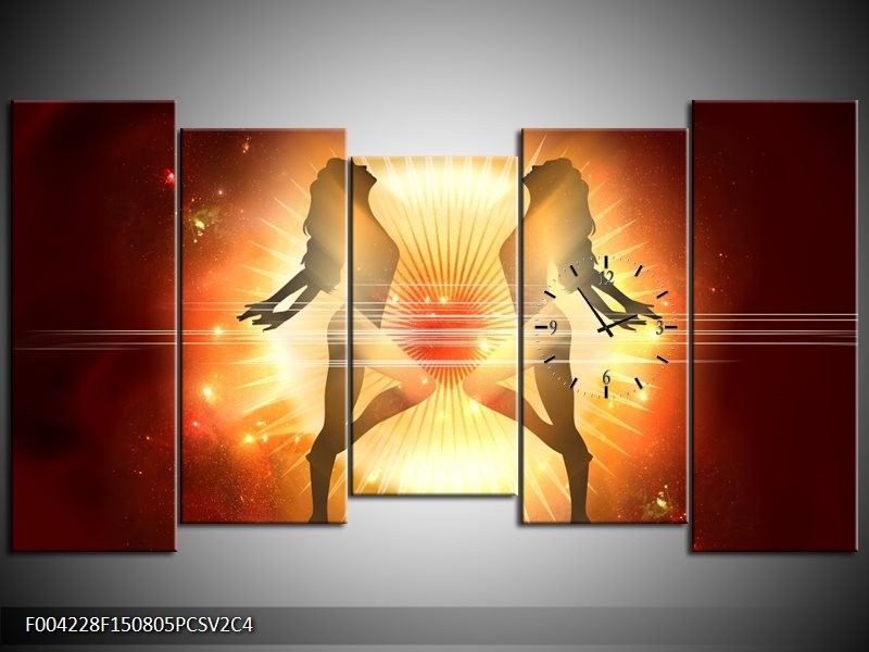 Klok schilderij Dansen | Oranje, Rood, Geel | 150x80cm 5Luik