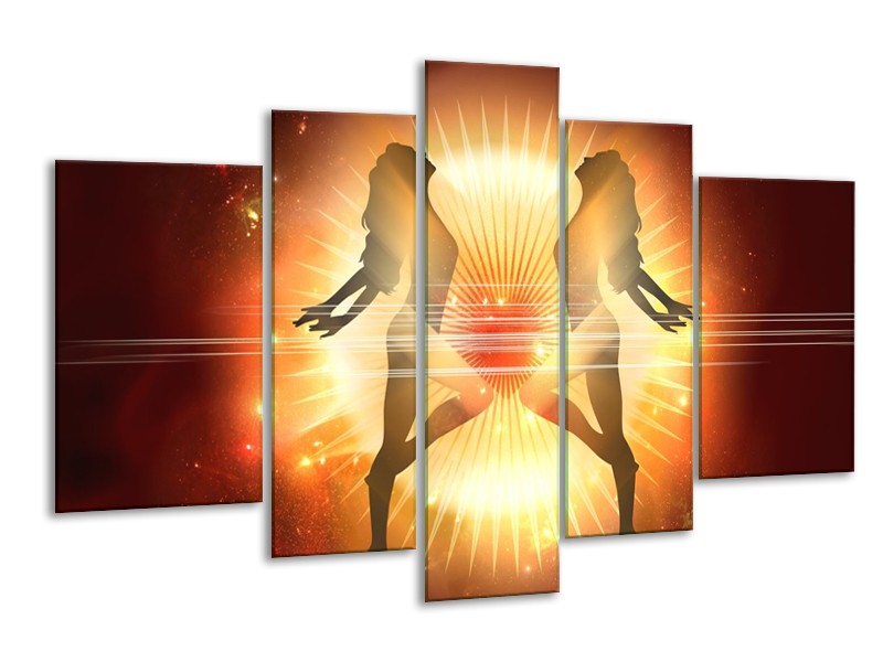 Canvas schilderij Dansen | Oranje, Rood, Geel | 170x100cm 5Luik