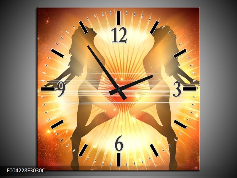 Klok schilderij Dansen | Oranje, Rood, Geel | 30x30cm 1Luik