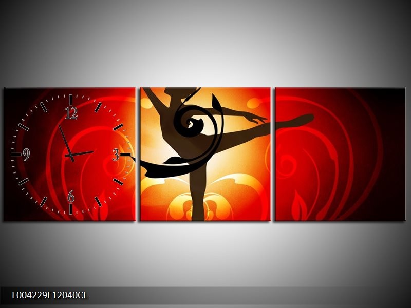 Klok schilderij Dansen | Oranje, Rood, Geel | 120x40cm 3Luik