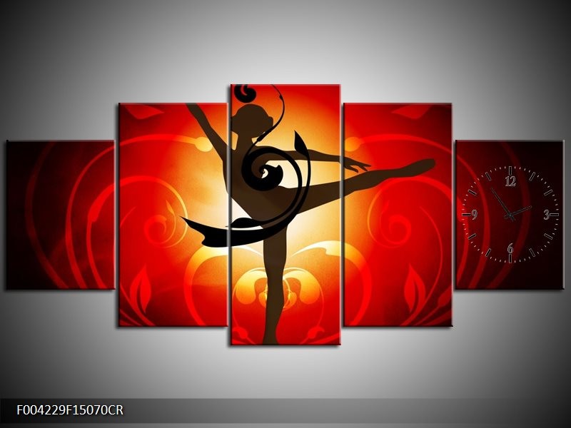 Klok schilderij Dansen | Oranje, Rood, Geel | 150x70cm 5Luik