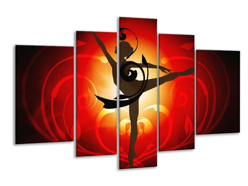 Canvas schilderij Dansen | Oranje, Rood, Geel | 170x100cm 5Luik