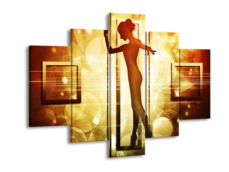 Canvas schilderij Dansen | Geel, Wit, Bruin | 150x105cm 5Luik