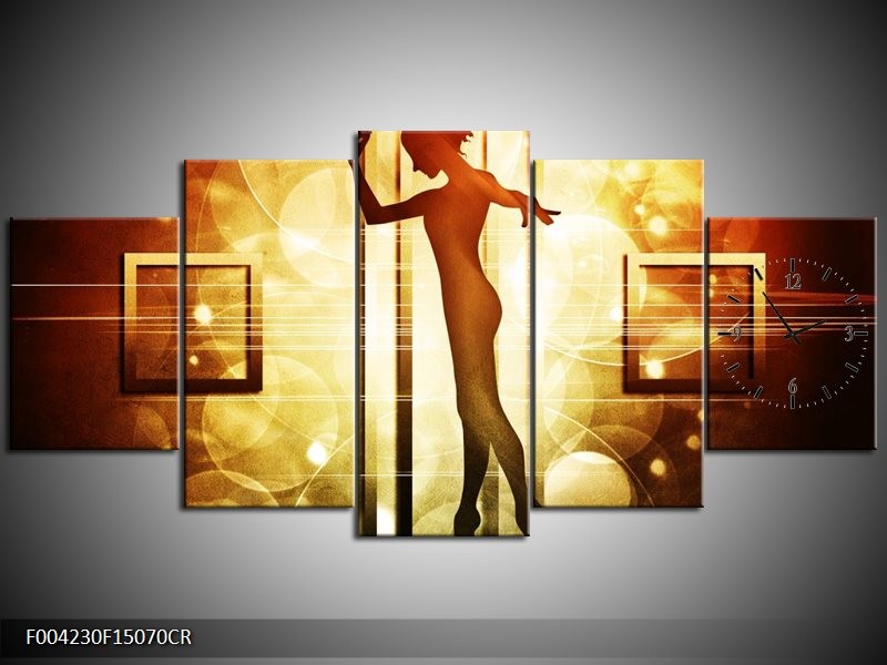 Klok schilderij Dansen | Geel, Wit, Bruin | 150x70cm 5Luik