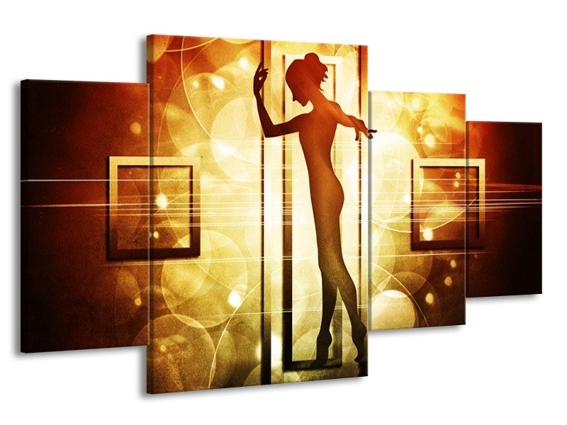 Canvas schilderij Dansen | Geel, Wit, Bruin | 160x90cm 4Luik