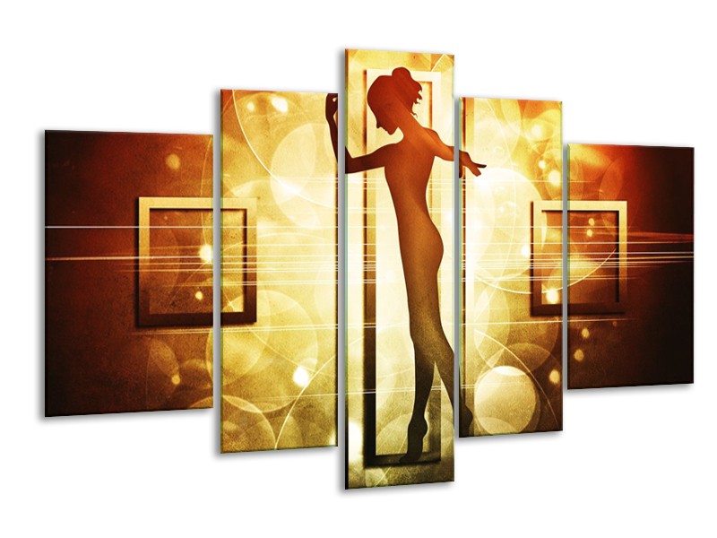 Canvas schilderij Dansen | Geel, Wit, Bruin | 170x100cm 5Luik