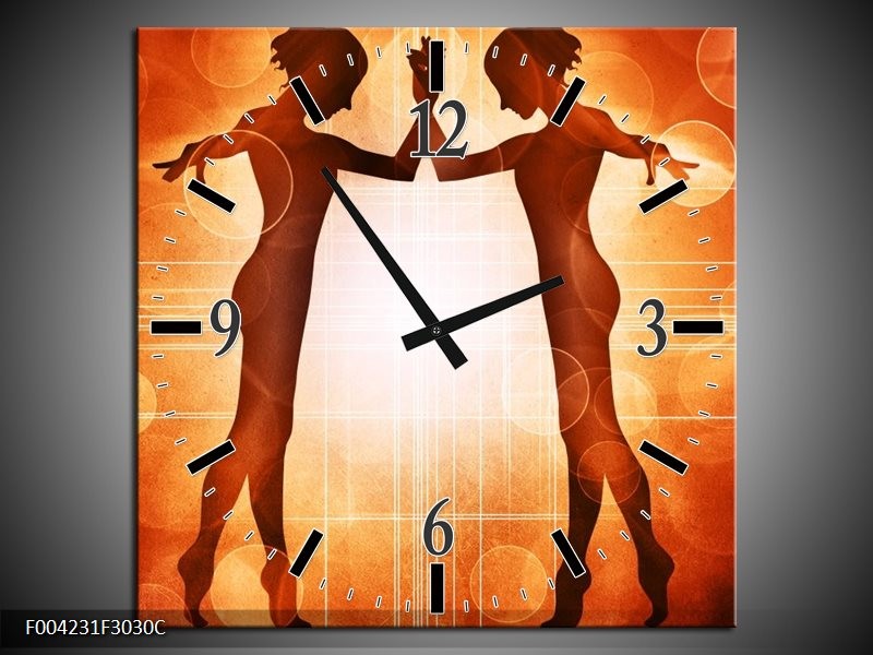 Klok schilderij Dansen | Rood, Wit, Bruin | 30x30cm 1Luik