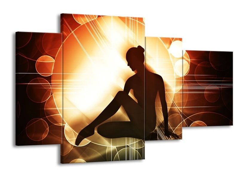 Canvas schilderij Dansen | Bruin, Wit, Geel | 120x75cm 4Luik