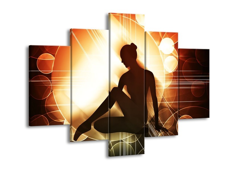 Canvas schilderij Dansen | Bruin, Wit, Geel | 150x105cm 5Luik