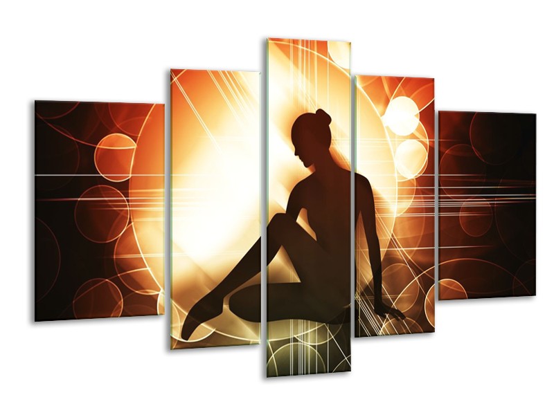 Canvas schilderij Dansen | Bruin, Wit, Geel | 170x100cm 5Luik