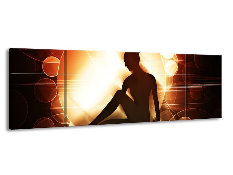 Canvas schilderij Dansen | Bruin, Wit, Geel | 170x50cm 3Luik