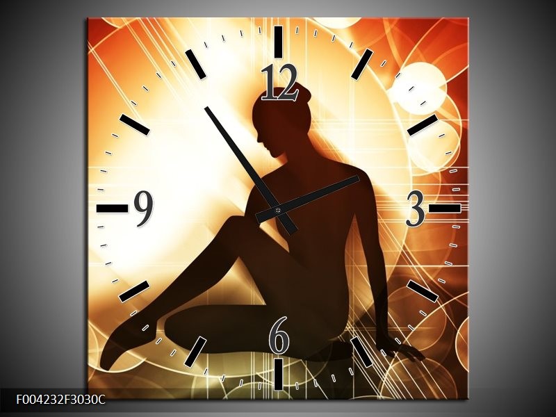 Klok schilderij Dansen | Bruin, Wit, Geel | 30x30cm 1Luik