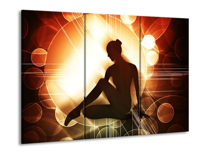 Canvas schilderij Dansen | Bruin, Wit, Geel | 90x60cm 3Luik