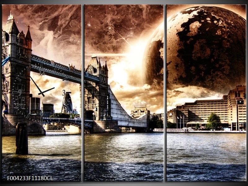 Klok schilderij Londen | Bruin, Wit, Grijs | 111x80cm 3Luik