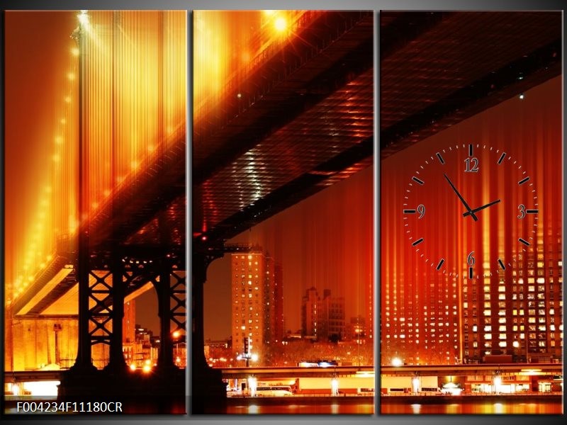 Klok schilderij Brug | Rood, Geel, Zwart | 111x80cm 3Luik