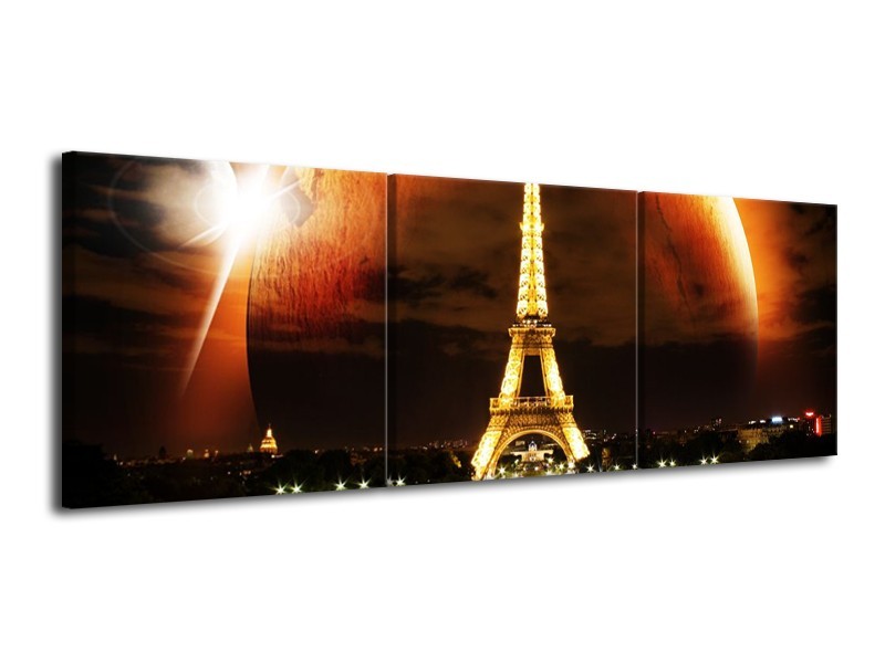 Canvas schilderij Eifeltoren | Rood, Geel, Bruin | 120x40cm 3Luik