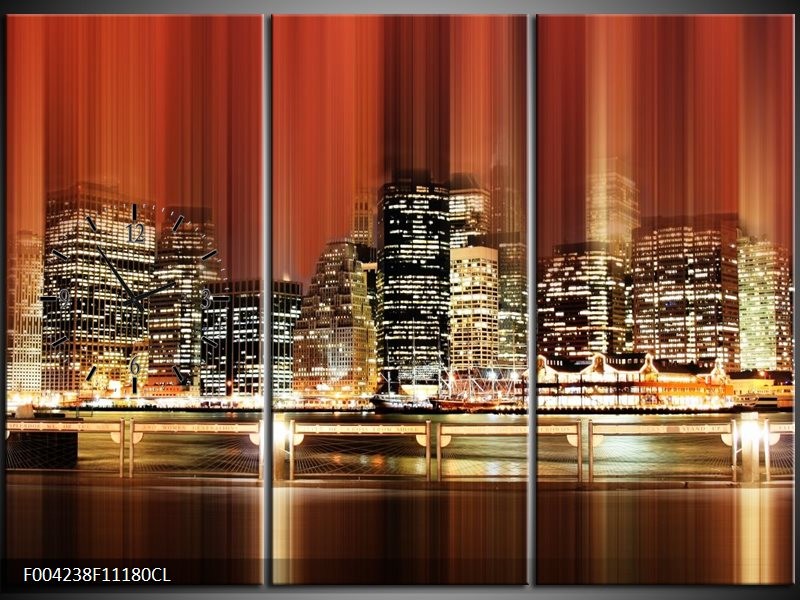 Klok schilderij Nacht | Rood, Geel, Bruin | 111x80cm 3Luik