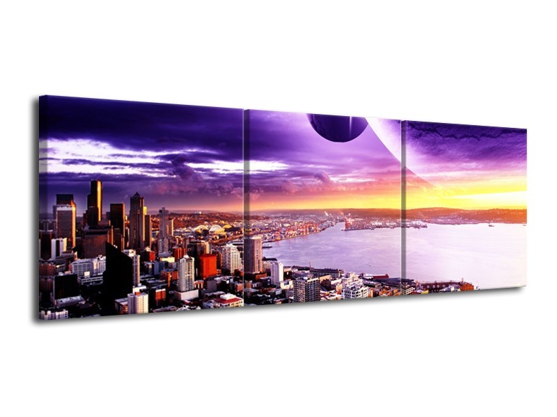 Canvas schilderij Uitzicht | Paars, Geel, Grijs | 120x40cm 3Luik