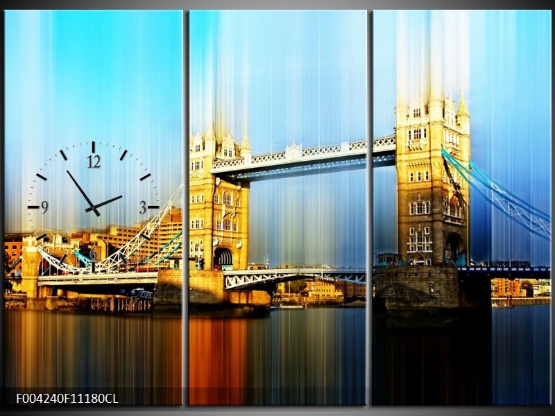 Klok schilderij London | Geel, Blauw, Grijs | 111x80cm 3Luik