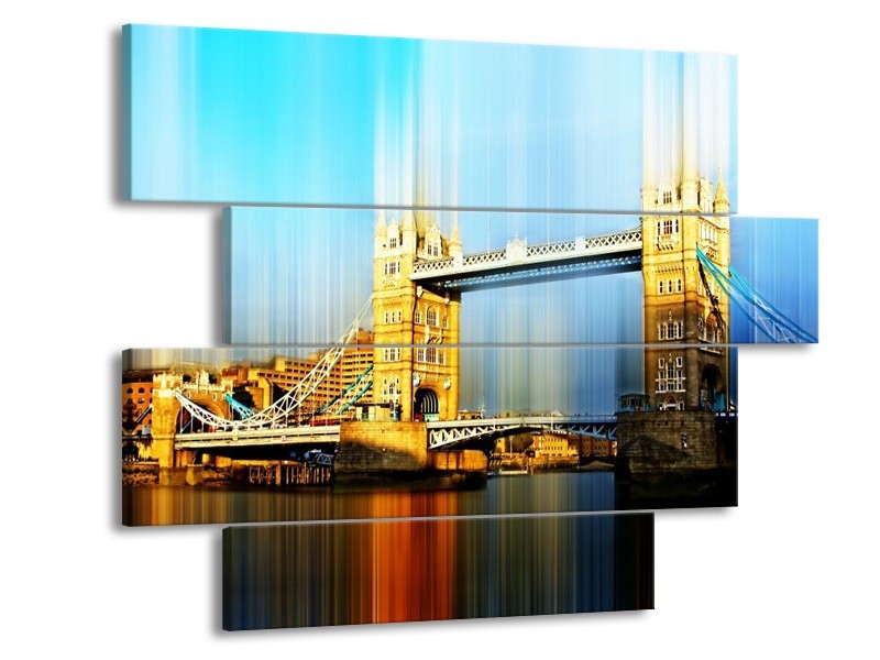 Glas schilderij London | Geel, Blauw, Grijs | 115x85cm 4Luik