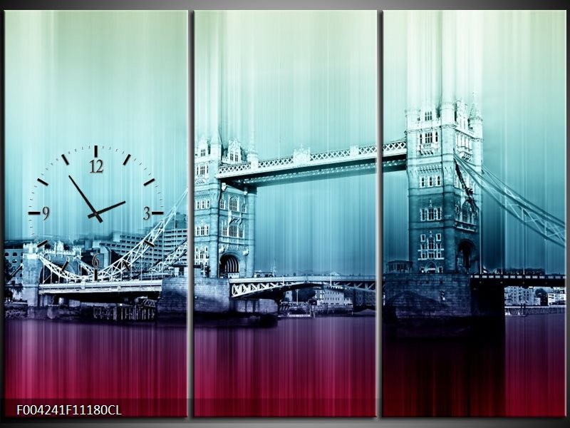 Klok schilderij London | Paars, Blauw, Grijs | 111x80cm 3Luik