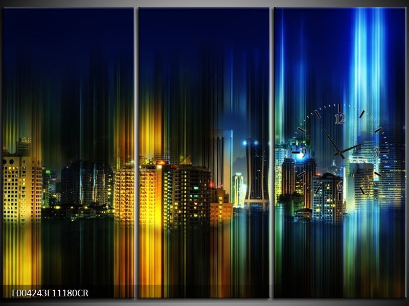 Klok schilderij Modern | Blauw, Geel | 111x80cm 3Luik