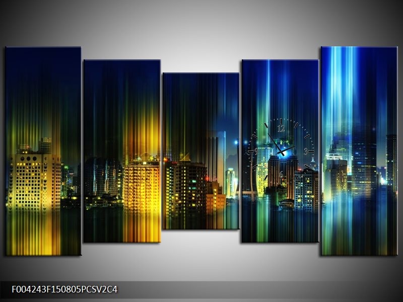 Klok schilderij Modern | Blauw, Geel | 150x80cm 5Luik