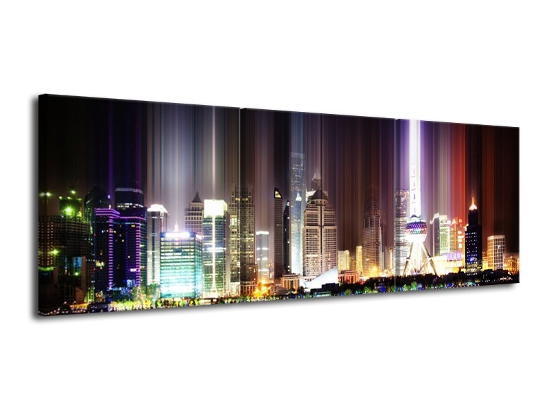 Canvas schilderij Modern | Paars, Rood, Blauw | 120x40cm 3Luik