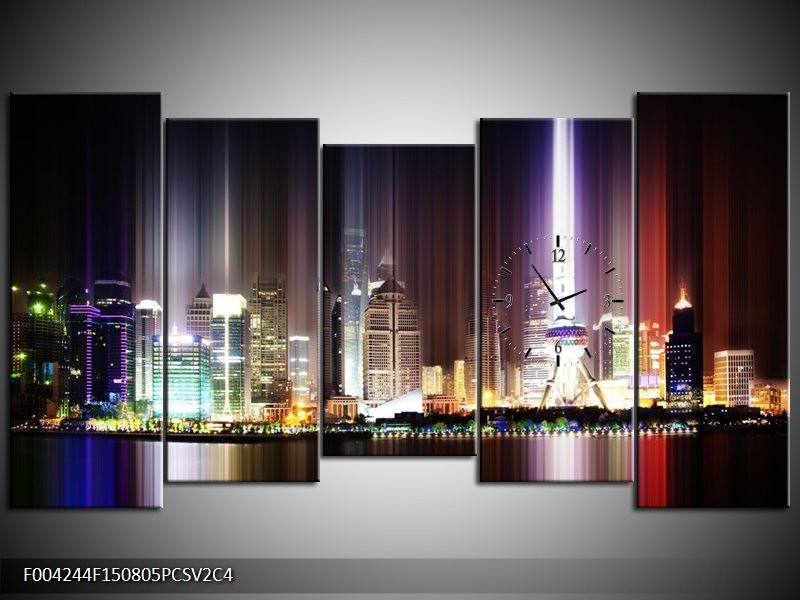 Klok schilderij Modern | Paars, Rood, Blauw | 150x80cm 5Luik