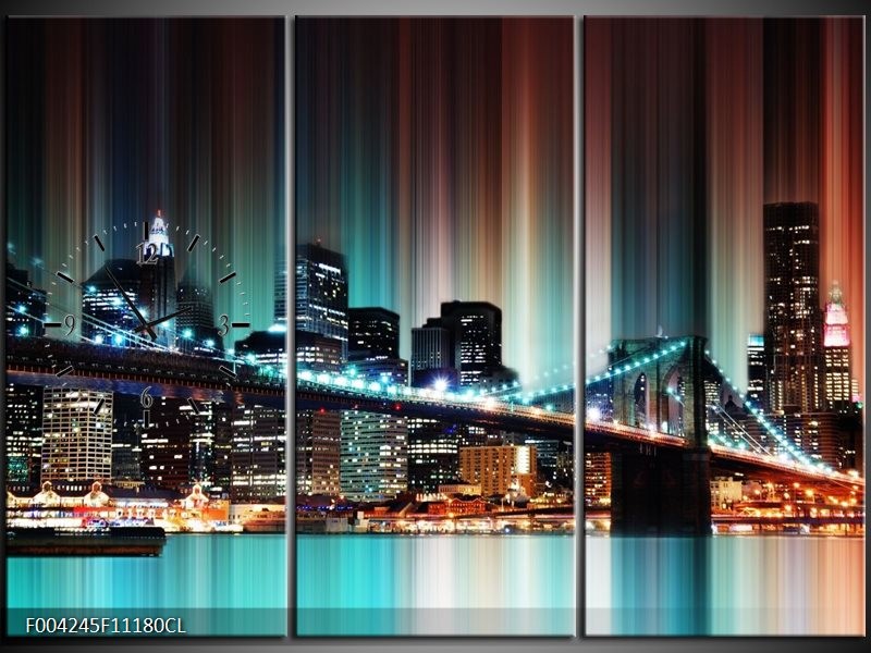 Klok schilderij Modern | Blauw, Geel, Zwart | 111x80cm 3Luik