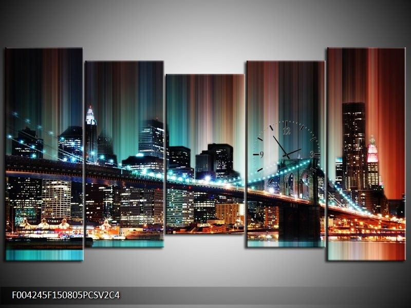 Klok schilderij Modern | Blauw, Geel, Zwart | 150x80cm 5Luik