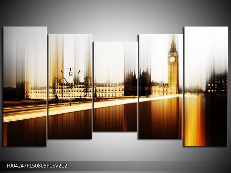 Klok schilderij Londen | Bruin, Wit | 150x80cm 5Luik