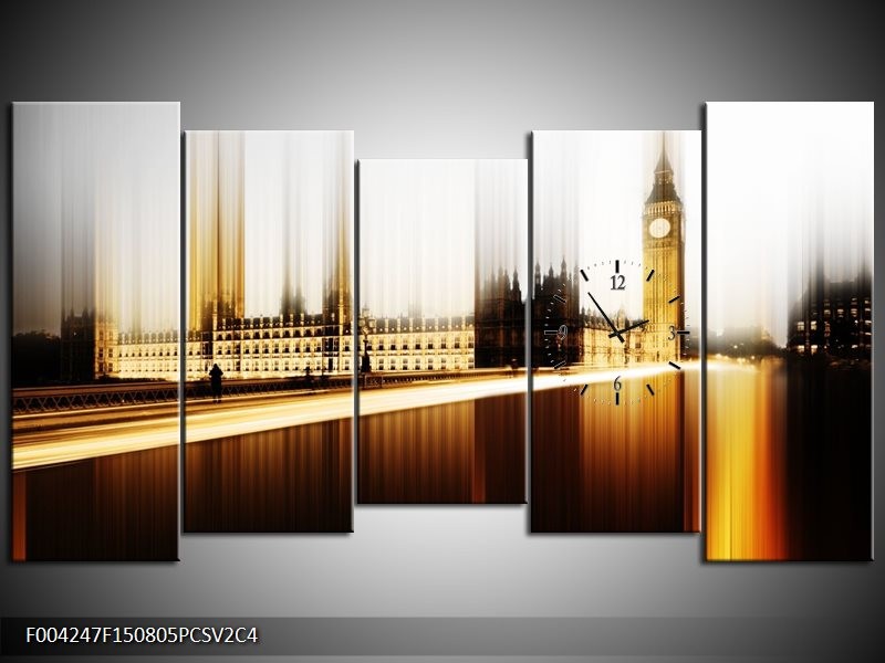 Klok schilderij Londen | Bruin, Wit | 150x80cm 5Luik