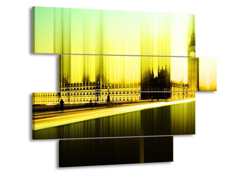 Glas schilderij Londen | Geel, Groen, Zwart | 115x85cm 4Luik