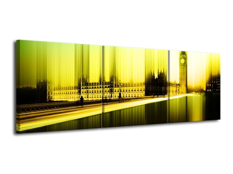 Canvas schilderij Londen | Geel, Groen, Zwart | 120x40cm 3Luik