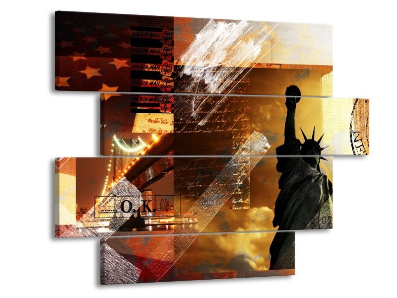 Glas schilderij New York | Bruin, Geel, Wit | 115x85cm 4Luik