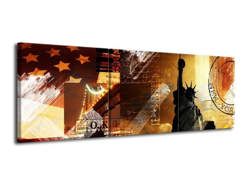 Canvas schilderij New York | Bruin, Geel, Wit | 120x40cm 3Luik